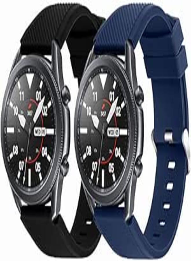 Suoman for Samsung Galaxy Watch 3 45mm Band, 22mm Soft Silicone Sport Replacement Strap Band for Samsung Galaxy Watch 3 45mm - Black+Midnight Blue
